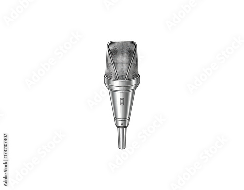 Professional Condenser Microphone Isolated on White Background Studio Equipment for Recording, Broadcasting, or Podcasting. Audio Recording Device for Clear Sound