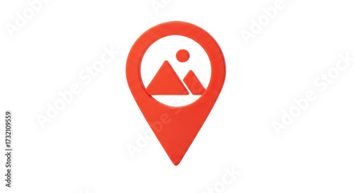Isolated red map marker with image of mountains and a sun inside, travel symbol icon Free Download Isolated red map marker with image of mountains and a sun inside, travel symbol icon - GFXLoad