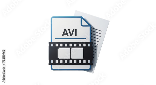Isolated video file icon with filmstrip, generic audio video interleaved format file