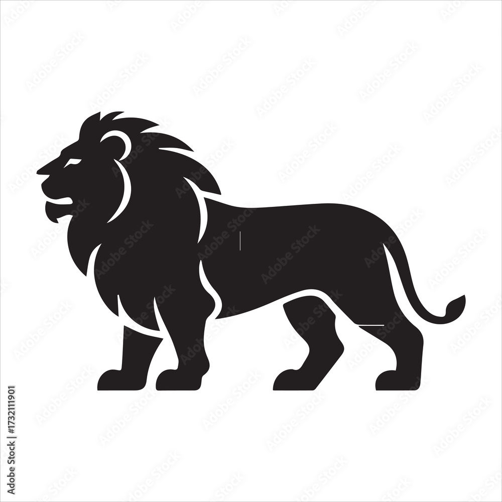 Obraz premium Black silhouette of a lion walking to the left on a white background vector animal wildlife