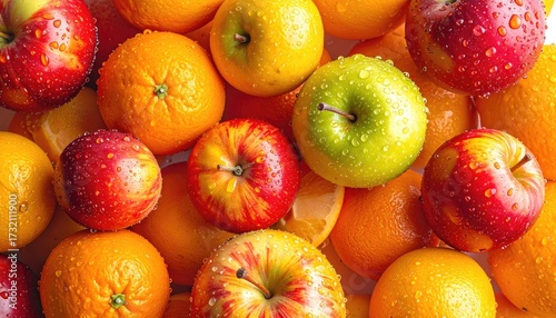 Close-up of fresh fruit, oranges and apples