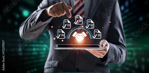 Fotografie Businessman manage process with business contract icons