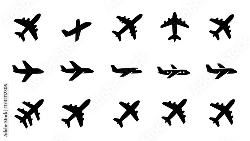 Array Of Airplane Silhouettes In Various Angles For Travel And Aviation Visuals