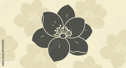 Floral pattern central dark bloom surrounded by lighter blossoms
