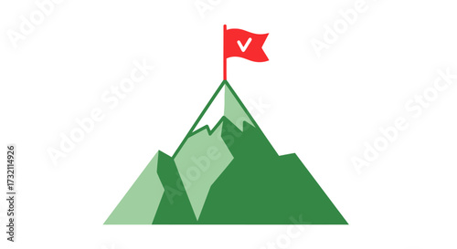 Illustration of a mountain with a red flag at the top indicating success and achievement