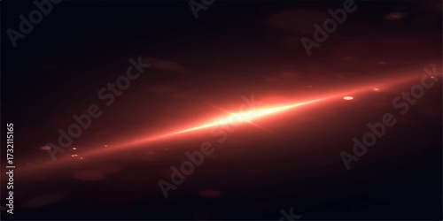 Bright, fiery orange and blue star light glows in a dark abstract space background with a powerful sun ray shine