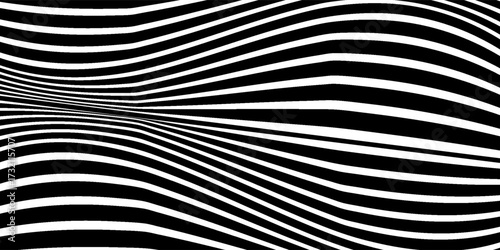Background with wavy lines. Twisted duo tone backgrounds. Abstract pattern from lines, halftone effect. Black and white texture. Minimalist design template for poster, banner, cover, postcard.