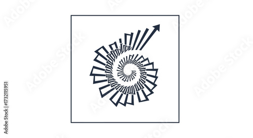 Geometric spiral formation with upward arrow representing iterative growth concept art