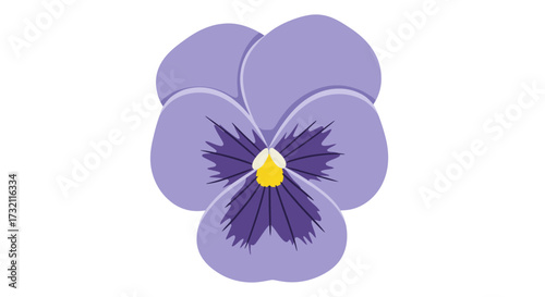 Stylized pansy light purple petals, dark purple center, yellow core