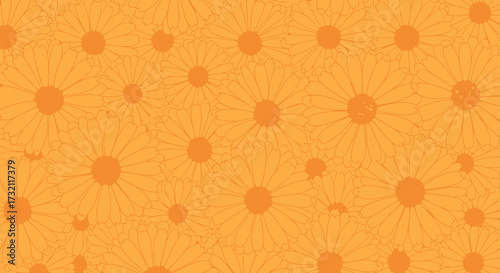 Floral field of tightly packed orange daisy silhouettes
