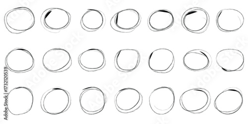Outline red drawing line clipart symbol. Set of round grunge circles shapes on a white background. Grunge round shapes. Grunge banner and paint brush stamps, paint brush stock set, outline paint 