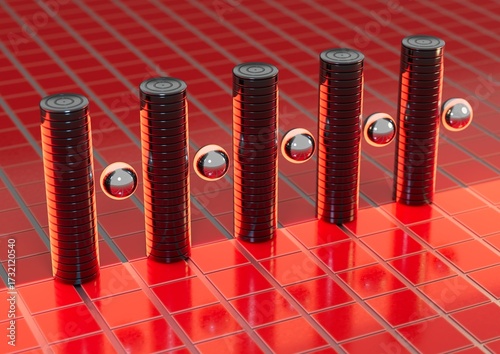 Futuristic Cylinders in Red Light 3D computer generated image