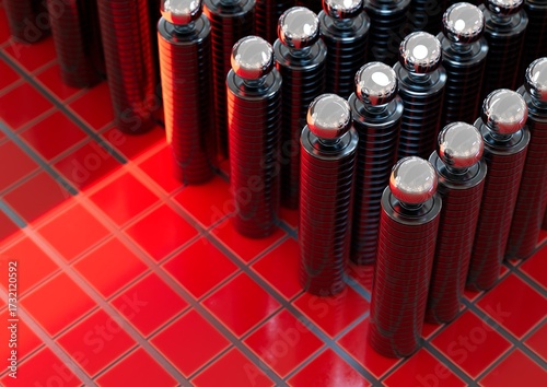Futuristic Cylinders in Red Light 3D computer generated image