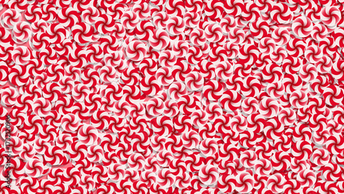 Mountain of strawberry lollipops piled up in a big heap background. Festive vector for banner and advertising poster design for sweet fair, confectionery shop