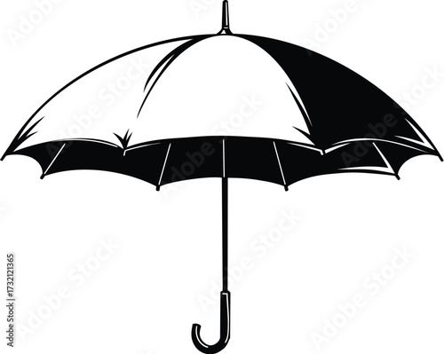 Classic Open Umbrella Line Drawing with Curved Handle
