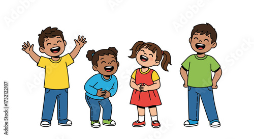 Cartoon Children Laughing Together Joyful Kids Expressing Happiness and Friendship in Illustration