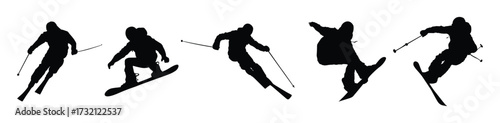 Winter Ski and Snowboard Silhouettes in Action
