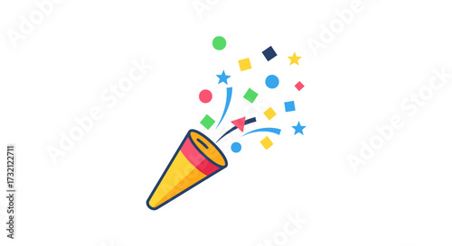 Joyful celebration illustration featuring a party popper with colorful confetti explosions