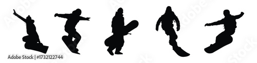 Snowboarder Silhouettes in Action