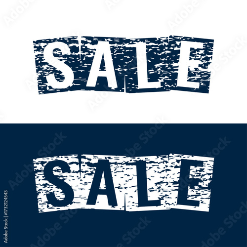 Sale banner blue dark color inscription with scuffed texture white and dark blue