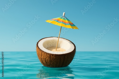 Wallpaper Mural Coconut Cup with Umbrella Floating at Sea Torontodigital.ca