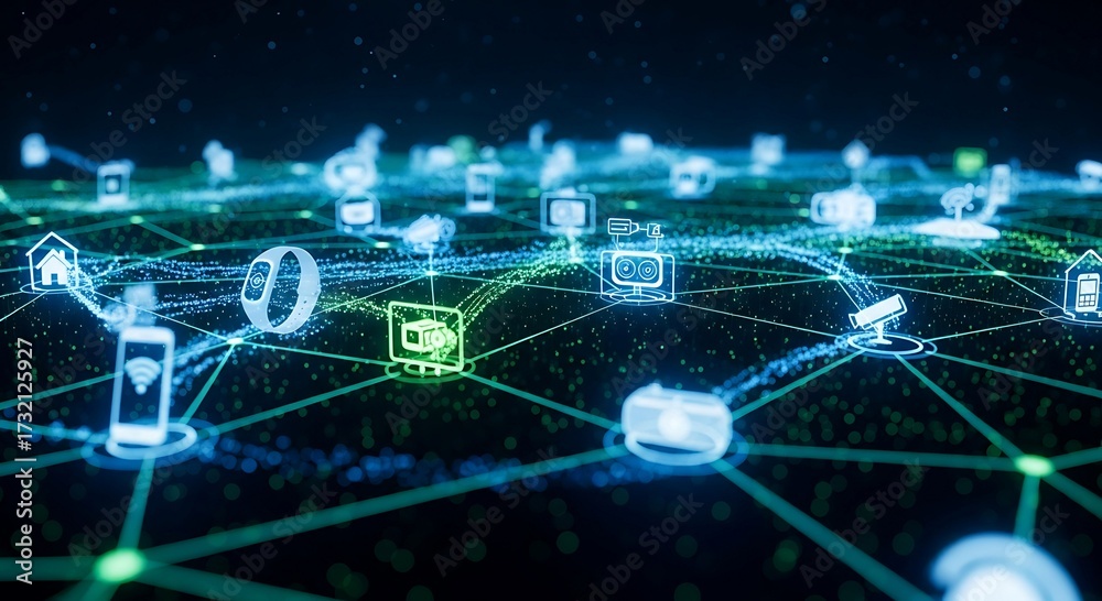 Fototapeta premium IoT Network Connecting Smart Devices: Home Automation & Digital Future