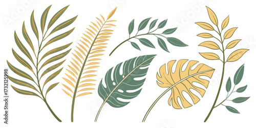 Set of tropical leaves illustrations vector design elements for decoration isolated on white background
