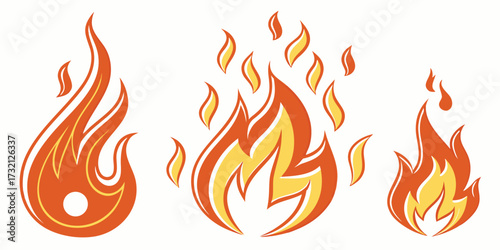 Set of cartoon fire flames vector illustration of stylized fire icons isolated on a white background