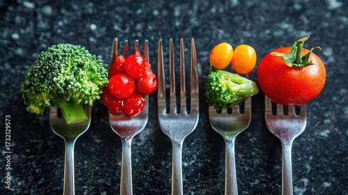 Fresh Vegetables and Fruits Displayed on Forks for Culinary Art