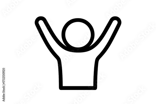 Simple line icon of a person with hands up. Concept of success, freedom, celebration, and achievement. Happy winner pictogram. Faceless human symbol for web, apps. Vector.