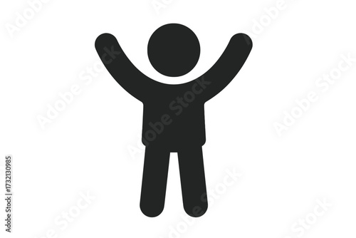 Happy person icon with hands up. Success, achievement, and celebration concept. Winner, freedom, and joy symbol. Simple human figure, pictogram silhouette for web and apps. Vector.