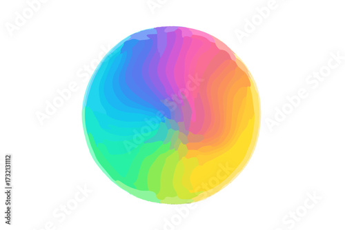 Iridescent color circle with gradient and noise texture. Abstract vibrant blur mesh shape on white background. Colorful gradient aura, grainy neon blob with noise effect.
