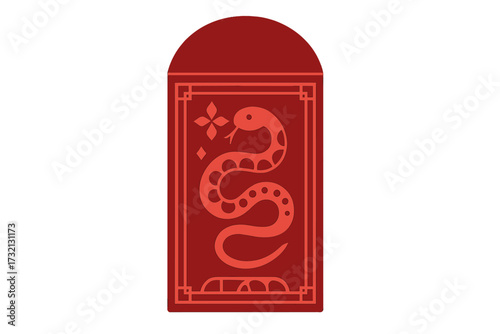 Chinese New Year 2026 Year of the Snake. Red lucky money pocket design. Minimal geometric paper cut style vector illustration. Asian holiday gift envelope template.