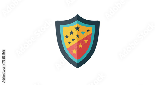 Stylized security shield with star accents denoting protection and quality emblem