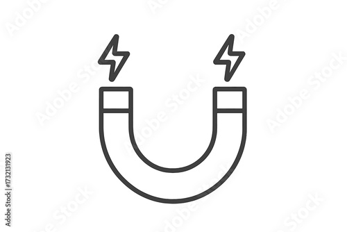 Horseshoe magnet single line icon with energy bolts. Vector illustration symbolizing attraction, customer retention, lead magnet, marketing strategy, physics, power, and science.