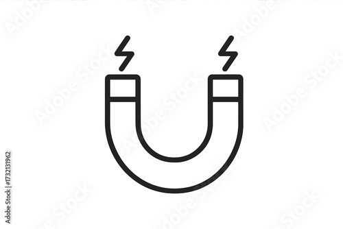 Magnet icon line art for lead generation and customer attraction. Horseshoe magnet vector for marketing, physics, science. Simple U-shaped symbol with magnetic power, editable stroke.