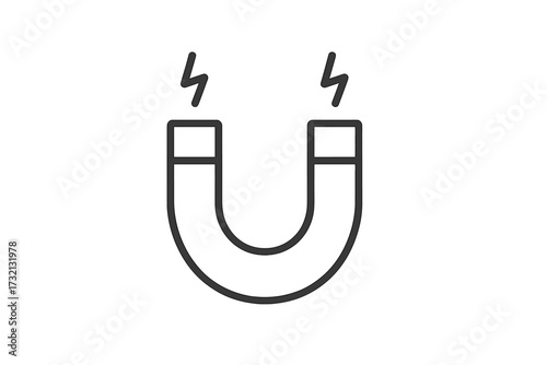 Magnet line icon. Horseshoe magnet vector symbol. Concept of attraction, force, power, energy. Physics science sign. Simple outline pictogram for web, app. Editable stroke.
