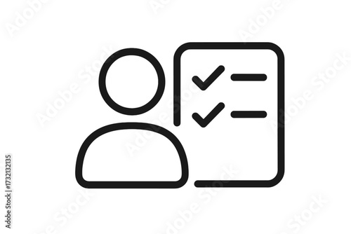Employee skills checklist and task completion line icon. Staff management, user profile, and HR concept. Human resources, recruitment, survey, to-do list pictogram vector.