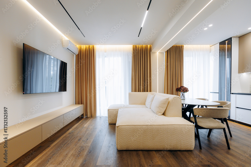 Fototapeta premium A Modern Cozy Living Room Featuring Beautiful and Elegant Design Elements for Your Home