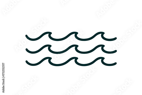 Water wave line icon set. Simple flat vector illustration for sea, ocean, river, and pool concepts. Abstract flowing liquid symbol. Nautical graphic design element.