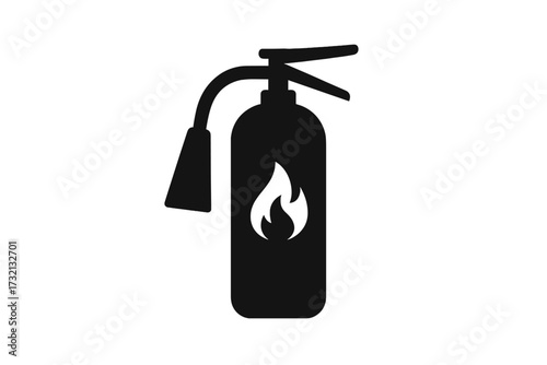 Fire extinguisher icon vector. Safety, emergency, protection symbol. Fire fighting equipment silhouette. Flame sign pictogram for alert, danger, and prevention. Isolated.