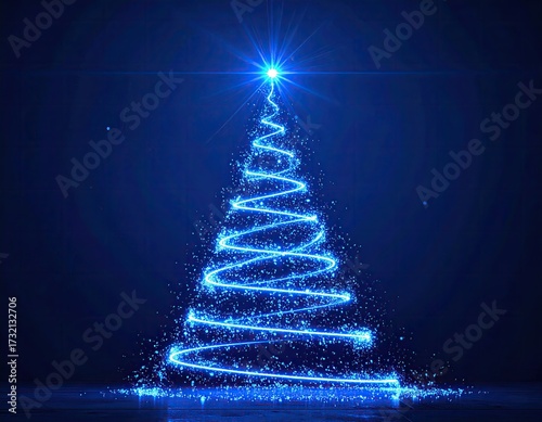 Glowing blue Christmas tree graphic