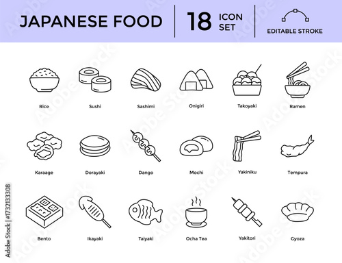 Japanese Food Icon Set with Editable Stroke