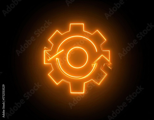 Glowing orange gear icon with rotating arrows