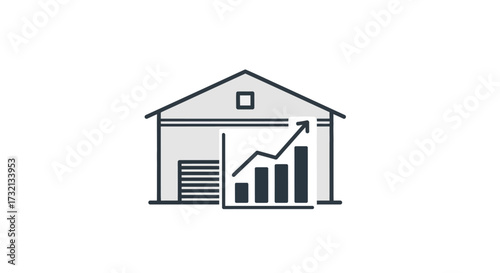 Illustrative warehouse depiction exhibiting growth indicators, signifying prosperity and expansion