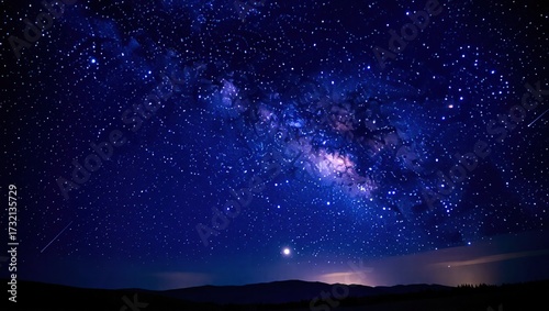 Milky Way Galaxy Shines Above Dark Mountain Silhouette with Shoo