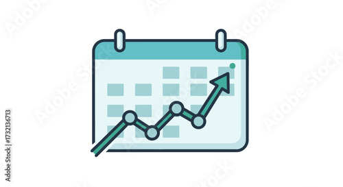 Ascending trajectory illustration of a monthly schedule, showcasing upward trends with teal graph