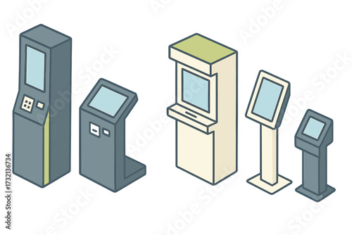 Isometric self-service kiosks and interactive information terminals for modern digital environments
