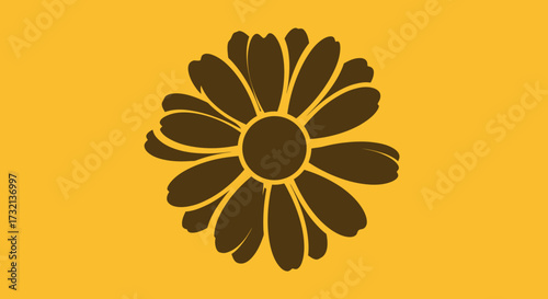 Silhouette of a flower with many petals on a yellow background