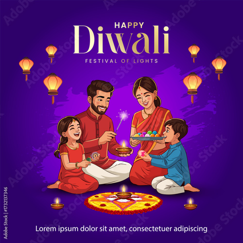 Diwali Festival Vector Design with Bright Colorful Patterns